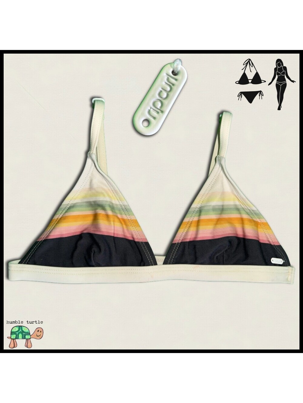 Rip Curl Girls's Rainbow Stripe Triangle Bikini Top Size 7/8
